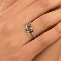 Handmade Silver Ring Double Tripearl