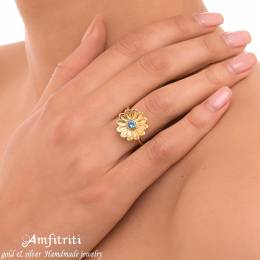 Handmade Goldplated Sterlingn Silver Chrysanthemum Ring